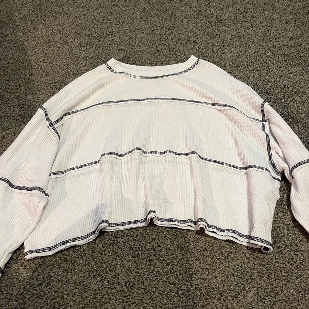 White and black striped Long Sleeve Top/lightweight sweater
